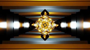 vj loop golden fractal cross in sci fi rotating tunnel visual element. High quality 4k footage video