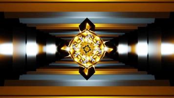 vj loop golden fractal cross in sci fi rotating tunnel visual element. High quality 4k footage video