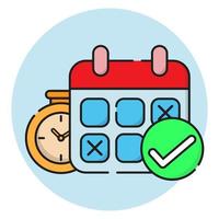 concepto de gestión del tiempo. programar notificación. recordatorio de reunión. calendario con un despertador y un icono de campana. ilustración vectorial vector