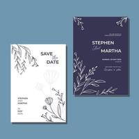 Minimalist wedding invitation template hand drawn leaf decoration simple style vector