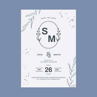 Floral wedding invitation template organic hand drawn leaf decoration simple minimalist style vector