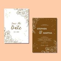 Hand drawn wedding invitation template luxury gold organic floral decoration vintage style vector