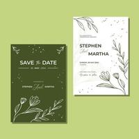 plantilla de invitación de boda minimalista decoración de hojas dibujadas a mano estilo simple vector