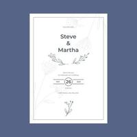 Minimalist wedding invitation template simple style with hand drawn floral decoration vector