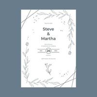 Minimalist wedding invitation template simple style with hand drawn floral decoration vector