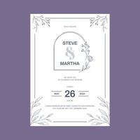 Floral wedding invitation template organic hand drawn leaf decoration simple minimalist style vector