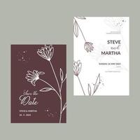 invitación de boda floral minimalista con decoración de hojas dibujadas a mano vector