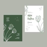 invitación de boda floral minimalista con decoración de hojas dibujadas a mano vector