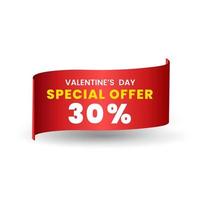 30 percent Special red offer banner design, Red ribbon for price tag. special Valentine Day. Vector illustration