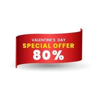 80 percent Special red offer banner design, Red ribbon for price tag. special Valentine Day. Vector illustration