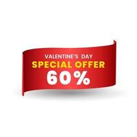 60 percent Special red offer banner design, Red ribbon for price tag. special Valentine Day. Vector illustration