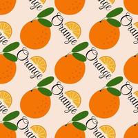 Vector seamless pattern. Orange with an inscription on a white background.