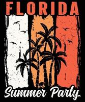 Florida Summer Party T-shirt Design, Beach Vector Artwork for summer, Beach vibes retro vintage sunset graphic print design for apparel and others.