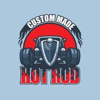 Custom Made Hot Rod logo with vintage car on red background. vector