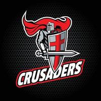 Crusaders word with proud Knight, for team or T-shirt logo. EPS 10 Vector graphics.