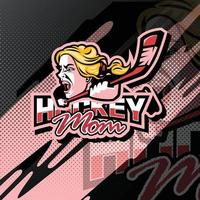 Girl with a hockey stick logo for esport, sport, or game team mascot. vector