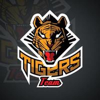 cara de tigre para el tema del deporte de equipo sobre fondo negro. vector