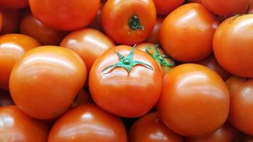 montón de tomates frescos en la cesta foto