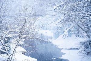 heavy snow  at the river in Heike No Sato Village in Tochigi Prefecture, Nikko City, JAPAN photo