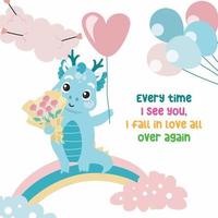 Colorful birthday card for children with cute baby dragon theme. Vector file.