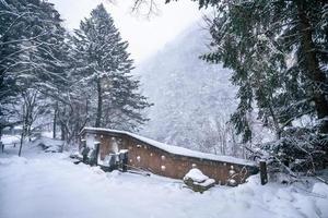 heavy snow  at Heike No Sato Village in Tochigi Prefecture, Nikko City, JAPAN photo