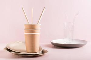 Disposable paper tableware instead of ceramic and glass. Zero waste. photo