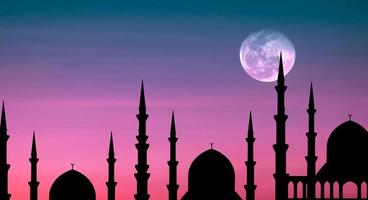 Mosque Silhouette.Mosque With Moon. photo