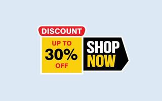 30 Percent SHOP NOW offer, clearance, promotion banner layout with sticker style. vector