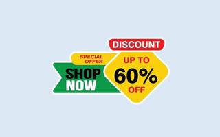 60 Percent SHOP NOW offer, clearance, promotion banner layout with sticker style. vector