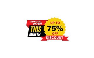 75 Percent THIS MONTH offer, clearance, promotion banner layout with sticker style. vector