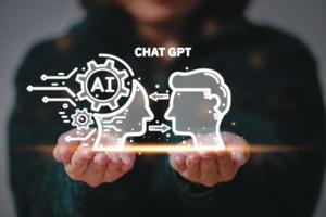 chatbot digital táctil para proporcionar acceso a información y datos en la red en línea, aplicación de robot y conexión global, ai, inteligencia artificial, innovación. foto