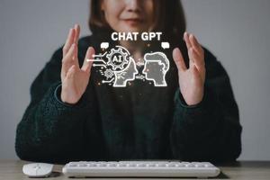 chatbot digital táctil para proporcionar acceso a información y datos en la red en línea, aplicación de robot y conexión global, ai, inteligencia artificial, innovación. foto