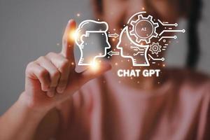 chatbot digital táctil para proporcionar acceso a información y datos en la red en línea, aplicación de robot y conexión global, ai, inteligencia artificial, innovación. foto