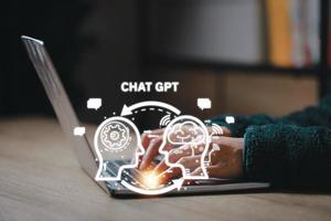 chatbot digital táctil para proporcionar acceso a información y datos en la red en línea, aplicación de robot y conexión global, ai, inteligencia artificial, innovación. foto