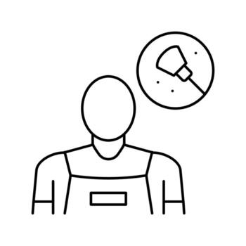 ilustración de vector de icono de línea de trabajador de servicio de limpieza