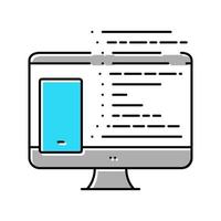 aplicación de teléfono de codificación en la ilustración de vector de icono de color de computadora