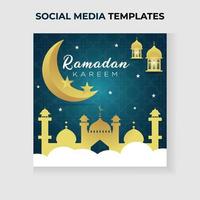 social media post ramadan theme with mosque and lantern elements vector