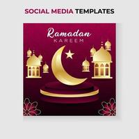 ramadan kareem social media post template with lantern and podium vector