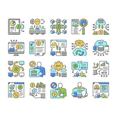 Fintech Financial Technology Icons Set Vector
