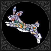 Colorido conejo de pascua artes mandala aislado sobre fondo negro vector
