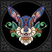 Colorful easter rabbit head mandala arts isolated on black background vector