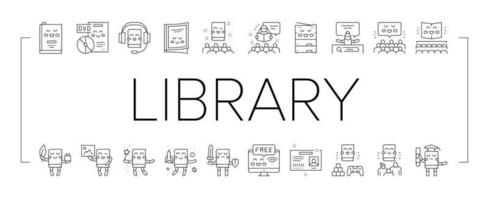 Children Library Read Collection Icons Set Vector