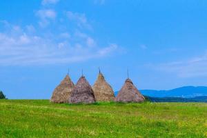 Haystacks in the Field Under the Stormy Sky photo