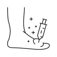 ilustración de vector de icono de línea de gota de pie de tratamiento de jeringa