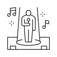 canción de actuación de cantante en la ilustración de vector de icono de línea de escenario