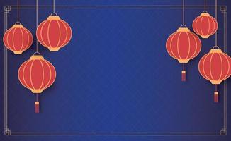 New year red lantern and chinese style oriental background. vector