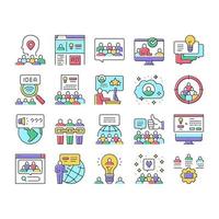 Crowdsourcing Business Collection Icons Set Vector Illustration