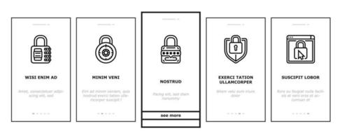 padlock lock safe password key onboarding icons set vector