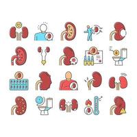 conjunto de iconos de colección de riñones de nefritis vector