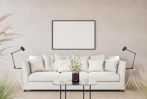 3D illustration Mockup blank photo frame in living room rendering